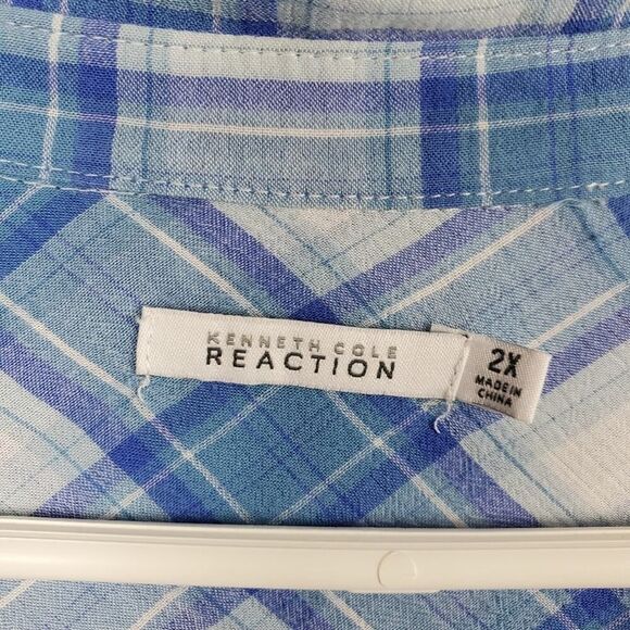 Kenneth Cole Reaction Plaid Button Down Shirt Blue & White Size 2X - Picture 3 of 11